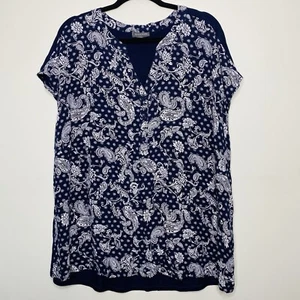 Autograph 18 Top 100% Viscose Navy Blue Paisley Print Short Sleeve Casual Blouse - Picture 1 of 9