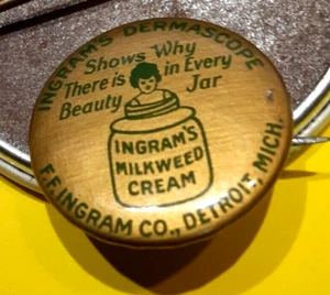 (Pgasteelers1) Detroit, MI. Ingram's Milkweed Cream Lady in jar size 1 " button - Picture 1 of 3
