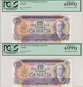 1971 Bank of Canada $10 Replacement Notes - 2 Consecutive - PCGS 63PPQ - Picture 1 of 2