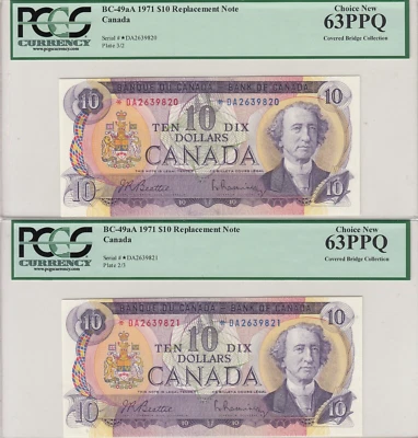 1971 Bank of Canada $10 Replacement Notes - 2 Consecutive - PCGS 63PPQ  A19 - Image 1 of 2