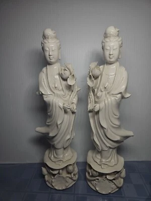 (Par) Lote 2 Estatua De Buda Guanyin De porcelana blanca china vintage LEER Foto 1 de 4