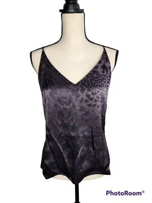 L'Agence Women's Black Silk Sleeveless V-Neck Cami Tank Top Animal Print XS $195 - Image 1 of 4