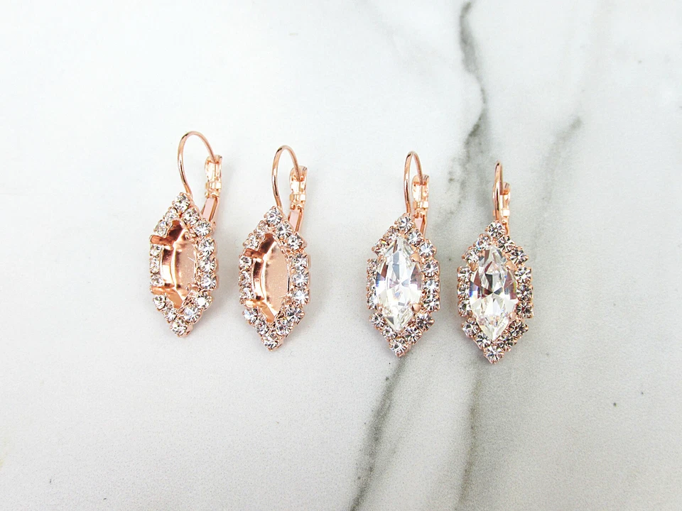 Navette de 15 mm x 7 mm | Bases de pendientes hágalo usted mismo con halo de cristal | Un par (EE 75) Foto 1 de 1