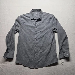 Geoffrey Beene Solid Black Stretch Slim Fit Long Sleeve Button Up Mens 16 16.5 L - Picture 1 of 7