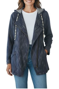 Chaqueta de mezclilla con capucha y cremallera CAbi Denim azul #5100 Adventure Anorak talla S - Imagen 1 de 8