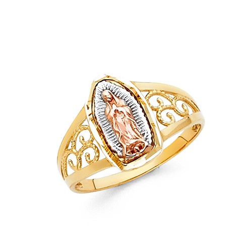 Womens Real 14k 3 Color Gold Our Lady Of Guadalupe Ring Religious Band ...
