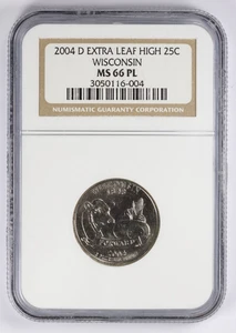 2004-D Wisconsin Extra High Leaf Quarter 25C NGC MS66 PL - Picture 1 of 4