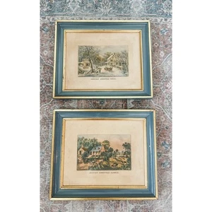 Set of 2 Currier & Ives American Homestead Prints Framed 11x9 - Picture 1 of 9