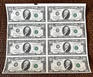1995 $10 ATLANTA Uncut Sheet of 8 STAR ⭐️ FRNs. Crisp & UNCIRCULATED Banknotes. - Picture 1 of 2