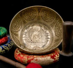 10" Buddha with mantra in-grave Himalayan singing bowl-meditation,Yoga Set Bowl. - Picture 1 of 9