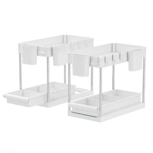 2 Tier Under Sink organiser slide out drawer with unique handle Multipurpose Use - Picture 1 of 8