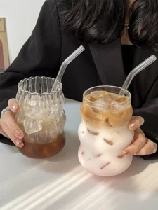 550ml Transparent Eistee Kaffee Matcha Glas Hitzebeständig Milch Saft Strohhalm Getränk - Bild 1 von 2