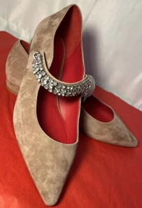 Kurt Geiger London Kingly Pointed Toe Crystal Strap Ballet Flats Nude Suede 11 - Picture 1 of 11
