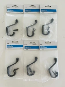 6 Wall Hooks Double Oil Rubbed Bronze COAT HAT WALL SCHOOL TOWEL Hallway NEW - Picture 1 of 11