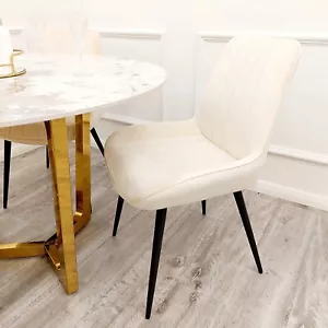 4x FurnitureDW Luxury Dido Velvet Dining Room Chair Cream White Strip Metal Legs - Picture 1 of 7