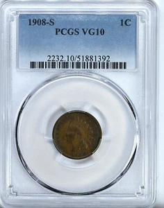 1908-S Indian Head Cent PCGS Graded VG 10 San Francisco Graded Coin 2232 - Picture 1 of 2