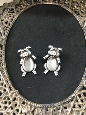 Signed JJ Pewter Pig Earrings