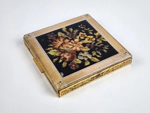 Rex Fifth Avenue Large Face Powder Compact w/ Puffer needlepoint Design etched - Picture 1 of 11