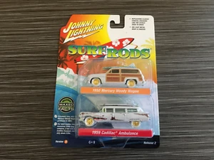 Johnny WHITE Lightning SURF RODS '50 Mercury Woody & '59 Cadilliac Ambulance (A) - Picture 1 of 5
