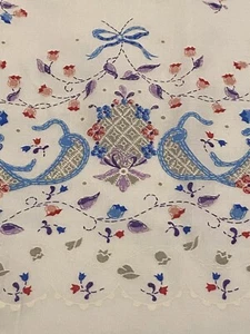 Vintage Fabric Flocked White Floral Border Bows Ribbons Winky Fabrics 5yds 48” - Picture 1 of 9