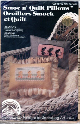 "Smoc n' Quilt Pillows" ©1981 Rainbow Hill Patterns for Smocking Art 30-5081 NEW - Image 1 of 4