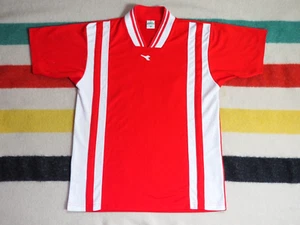 VTG 80s 90s DIADORA Red White Center Logo USA Made Soccer Jersey #13 L EUC - Picture 1 of 8
