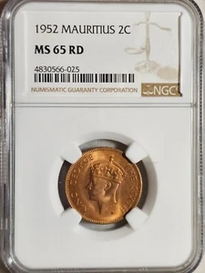 Mauritius 2 Cents 1952 NGC MS 65 RD - Picture 1 of 2