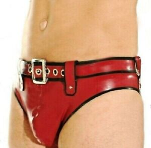100% Pure Latex Rubber Black&Red Triangle Shorts Pants Tight Briefs 0.4mm S-XXL