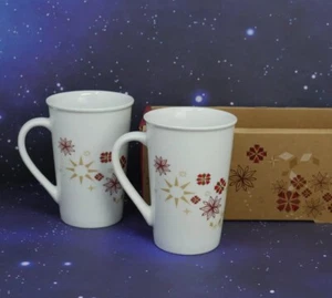(2) Starbucks Poinsettia Snowflake Mugs 2013 Holiday Christmas 12oz Coffee Tea - Picture 1 of 24