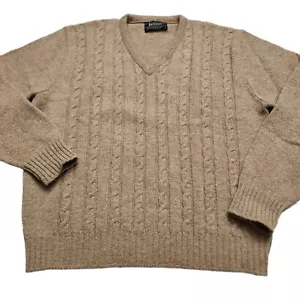 Vintage Jantzen Cable Knit Wool Sweater V- Neck Size Large Light Brown - Picture 1 of 6