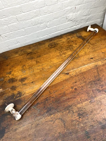 C.1935 30.75"L GLASS TOWEL BAR, 1" Dia w/ BRASS Wall Brackets Cover