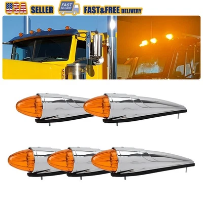 5x Amber 17-LED Torpedo Cab Marker Roof Light For Peterbilt Kenworth Mack trucks - Image 1 of 4