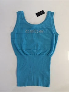 NWT bebe Women's Signature Swarovski Crystals Logo Tank Sweater L - Picture 1 of 3