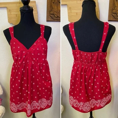 Vintage Faded Glory Womens Medium Babydoll Red Bandana Y2K Tank Top Empire Bust - Image 1 of 4