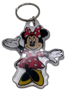 Disney Minnie Mouse Llavero Acrílico Vintage Llavero Transparente Rojo Vestido - Imagen 1 de 5