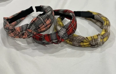 Juego de 3 diademas a cuadros anudadas para mujeres o niñas Preppy inglés vacaciones academia Foto 1 de 4