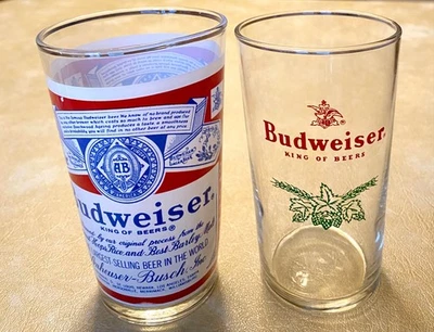 Pair Budweiser Beer Small 4 1/2” T Drinking Glasses Label & Christmas 10 oz. Ea. - Image 1 of 4
