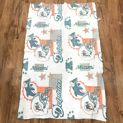 Vintage Miami Dolphins Nylon Fleece Throw Blanket USA Made - 38" x 60" Cover