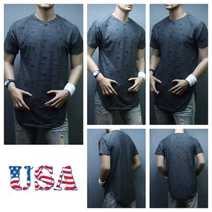  Men Long T-Shirt Extended Shirt Vintage Thrasher Urban Tee Elongated T Charcoal - Picture 1 of 1