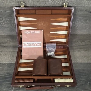 Vintage Apex Backgammon Game Travel Set Magnetic Faux Leather Case Complete - Picture 1 of 15