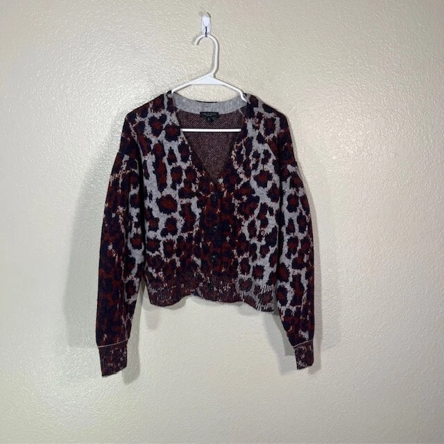 Suéter de trapo y hueso para mujer pequeño cárdigan de alpaca rojo gris estampado animal Foto 1 de 4