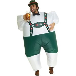 Adult Inflatable Lederhosen Costume Blow Up Bavarian Beer Man Megamorph Fat Suit