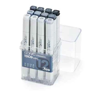 Juego de 12 marcadores gemelos Copic Classic gris fresco marcadores de artista premium - Imagen 1 de 2