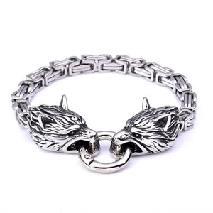 Edelstahl Königskette nordisch Wikinger Fenrir Wolfskopf byzantinisches Gliederarmband - Bild 1 von 6