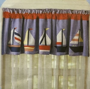 Window Valance SAILBOAT Boat Nautical Boys Ocean That's Mine! Gingham Check New - Picture 1 of 12