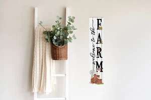 24 Inch (2 Foot Tall) Welcome to the Farm Red Barn Vertical Wood Print Sign - Picture 1 of 4