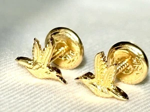 18k solid real gold earrings: Hummingbird earrings • screw back - Picture 1 of 8