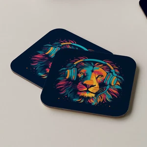 Lion Coaster Drinks Mats Tea Coffee Coasters Headphones Music DJ - Picture 1 of 1
