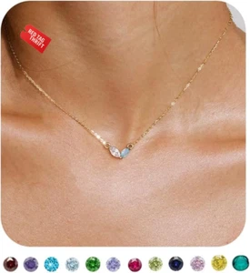 Geburtsstein Halskette für Damen, 14K vergoldet Anhänger Halskette süß Goldkette - Bild 1 von 13