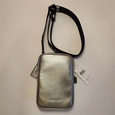 Bandolera Coach CO917 Aden nueva con etiquetas en lámina metálica cuero granulado refinado plateado Foto 1 de 4